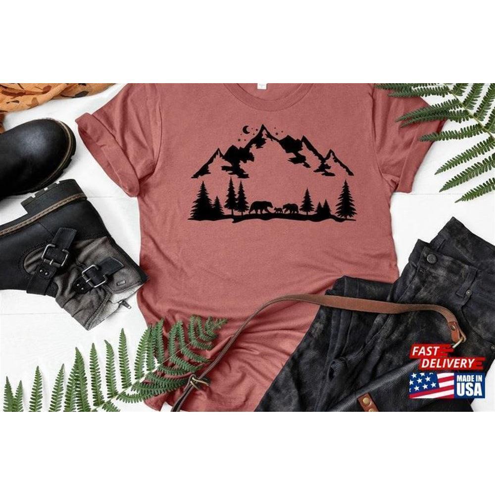 Mountain Silhouette Camping Outdoor Nature Graphic T-Shirt